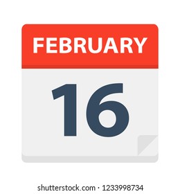 February 16 - Calendar Icon - Vector Illustration