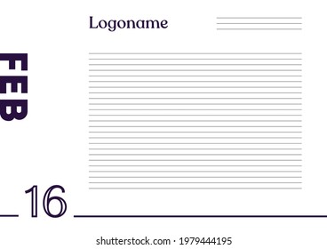 16 de febrero Calendario sobre fondo de papel portátil con su logotipo