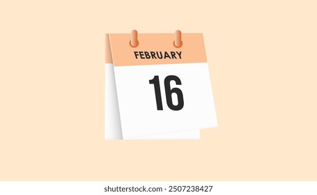 February 16 - calendar and Time planner. Daily Calendar Icon reminder. Vector Illustration.