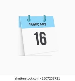 February 16 - calendar and Time planner. Daily Calendar Icon reminder. Vector Illustration.