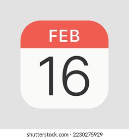 Icono del 16 de febrero aislado en segundo plano. Símbolo de calendario moderno, simple, vector, icono para el diseño de sitios web, aplicación móvil, ui. Ilustración vectorial