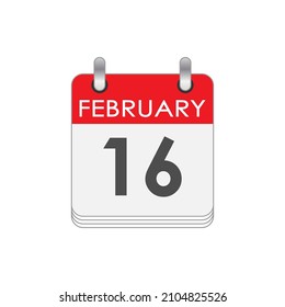 16 de febrero. Una hoja del calendario inverso con la fecha del 16 de febrero. Estilo plano.