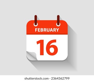 16. Februar. Vektorflache Kalendersymbol. Datum und Uhrzeit, Tag, Monat. Jahr. Vektorgrafik