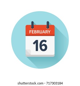 February 16. Vector flat daily calendar icon. Date and time, day, month 2018. Holiday. Season.