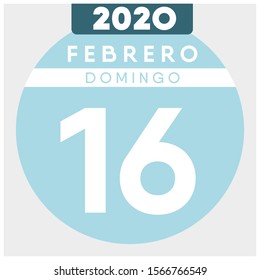 February 16th, 2020, calendar. Light Blue