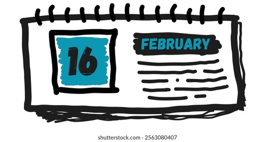 February 16th: Calendar Date Illustration