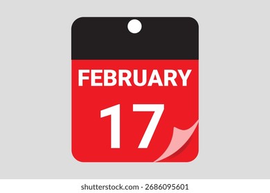 17 de fevereiro calendário ícone do vetor de data no fundo vermelho