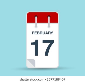 February 17 calendar icon isolated on background. February vector for day of week and month in red. Calendar design vector template. Vertical orientation.