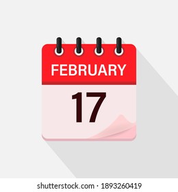 February 17, Calendar icon with shadow. Day, month. Flat vector illustration.