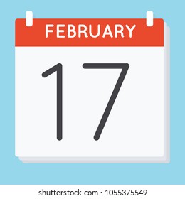 February 17. Calendar icon. Vector illustration in flat design isolated in blue background. Date and time, day, month.