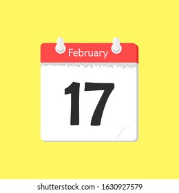 February 17 - Calendar Icon - Vector Illustration on a Yellow Background Design.
