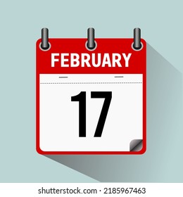 February 17, calendar icon vector illustration, isolated on light blue background.