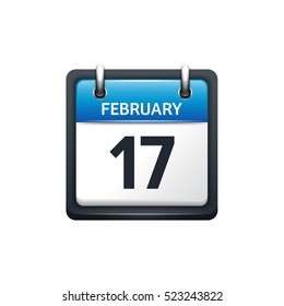 February 17. Calendar icon.Vector illustration,flat style.Month and date.Sunday,Monday,Tuesday,Wednesday,Thursday,Friday,Saturday.Week,weekend,red letter day. 2017,2018 year.Holidays.