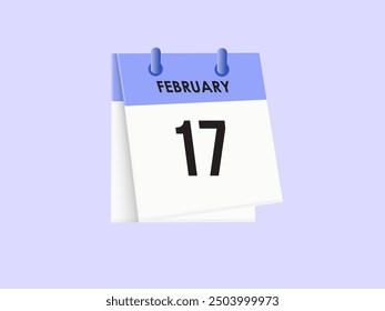 February 17 - calendar and Time planner. Daily Calendar Icon reminder. Vector Illustration.