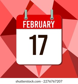 February 17, calendar vector illustration, isoleted on colorful monochromatic triangles background.