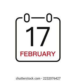 Fecha 17 de febrero en el calendario, icono de trazo de línea vectorial para la interfaz de usuario. Calendario con fecha, ilustración vectorial.