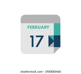 February 17 flat daily calendar date, 17 February Single Day Calendar  Icon