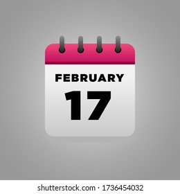 17 de febrero. Vector de ilustración plana de calendario, diario, para oficina, escuela  