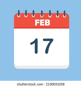 February 17. Round calendar Icon with long shadow in a Flat Design style.  Vector Illustration. Easy to edit, manipulate, resize or colorize.