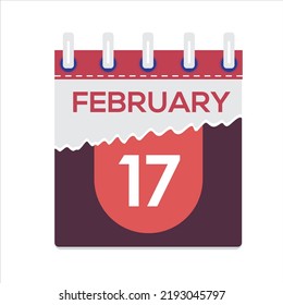 February 17. Vector flat daily calendar icon. Date and time, day, month. Holiday. Season. White Background
