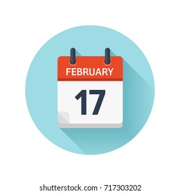 February 17. Vector flat daily calendar icon. Date and time, day, month 2018. Holiday. Season.
