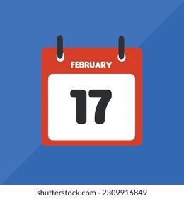 February 17 vector icon calendar Date, day and month Vector illustration, colorful background.