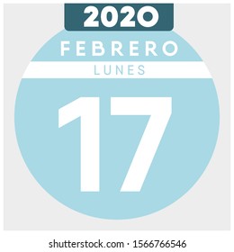 February 17th, 2020, calendar. Light Blue