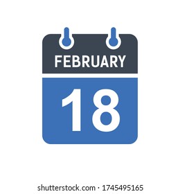 February 18 Calendar Date Icon, Event Date Icon, Calendar Date, Icon Design Vector Graphic
