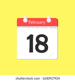 February 18 - Calendar Icon - Vector Illustration on a Yellow Background Design.