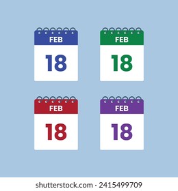 February 18  calendar reminder. 18th February  Date Month calendar icon design template.