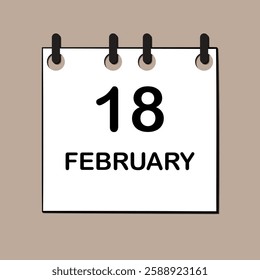 February 18. Daily Calendar icon for design. Simple design for business brochure, flyer, print media, advertisement. Easily editable.