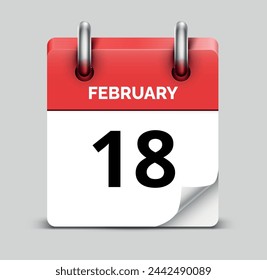 February 18 daily realistic red calendar icon date vector image