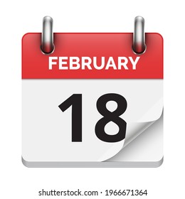 February 18 flat daily realistic calendar icon date vector image