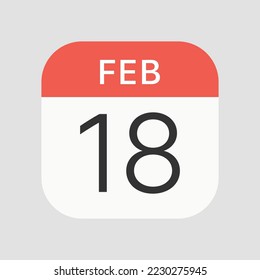 February 18 icon isolated on background. Calendar symbol modern, simple, vector, icon for website design, mobile app, ui. Vector Illustration