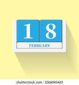 February 18. Vector flat daily calendar icon. Date and time, day, month. Holiday. Season.