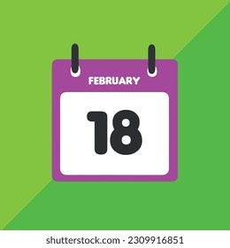 Febrero 18 calendario de iconos vectoriales Fecha, día y mes Ilustración vectorial, fondo colorido.