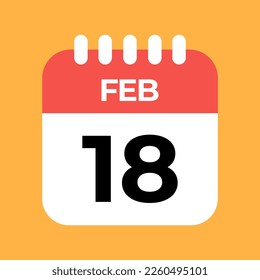 February 18st. Day eighteen. Red Calendar Template with Orange Background.