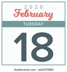 February 18th, 2020. Calendar day icon. Red and grey color.