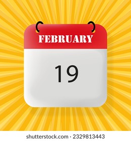 February 19 banner. Speech bubble with February 19 text. Business concept. 3d illustration. Pop art style. Vector line icon for Business