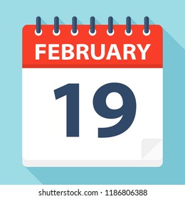 February 19 - Calendar Icon - Vector Illustration