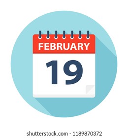 February 19 - Calendar Icon - Vector Illustration