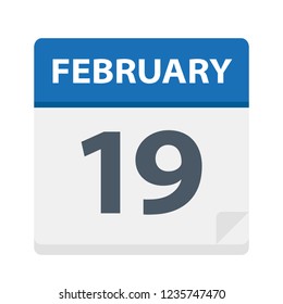 February 19 - Calendar Icon - Vector Illustration