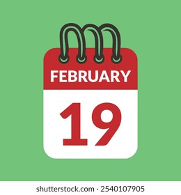 Febrero 19 Icono de calendario Ilustración vectorial.