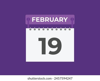 February 19 calendar reminder. 19 February daily calendar icon template. Calendar 19 February icon Design template. Vector illustration
