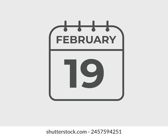 February 19 calendar reminder. 19 February daily calendar icon template. Calendar 19 February icon Design template. Vector illustration
