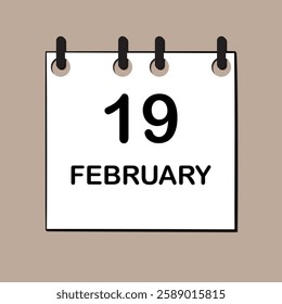 February 19. Daily Calendar icon for design. Simple design for business brochure, flyer, print media, advertisement. Easily editable.