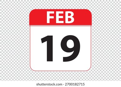 Icono de calendario de fechas del 19 de febrero. Icono de calendario simple y moderno sobre fondo blanco.