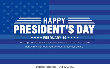 February 19 is President's Day background template with USA flag theme concept. Holiday concept. American Flag design President Day celebrated on the third Monday of February every year.