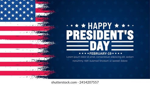 February 19 is President's Day background template with USA flag theme concept. Holiday concept. American Flag design President Day celebrated on the third Monday of February every year.