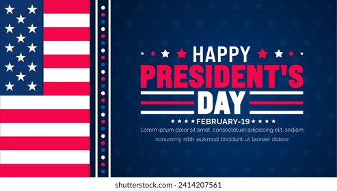 February 19 is President's Day background template with USA flag theme concept. Holiday concept. American Flag design President Day celebrated on the third Monday of February every year.